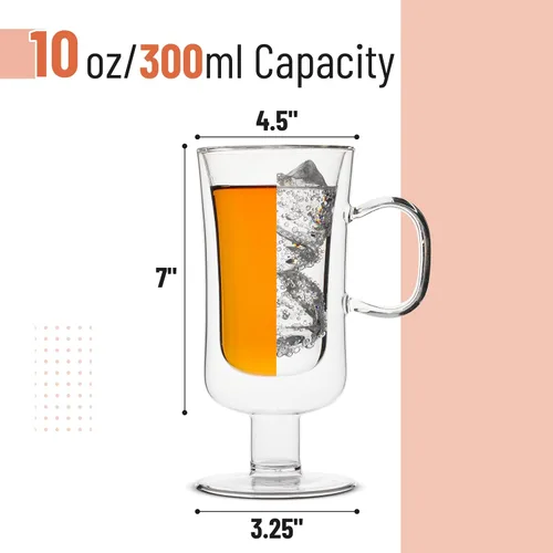 Miniatura 3 de BTAT - Tazas de café irlandés de doble pared, 10 onzas, juego de 4, tazas de café de vidrio con asa, taza de café irlandesa transparente aislada
