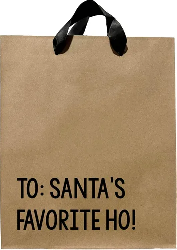 Funny Bag - To Santa's Favorite Ho Bolsa de papel kraft de tamaño mediano con asas de cinta negra, regalo novedoso de elefante blanco para amigos