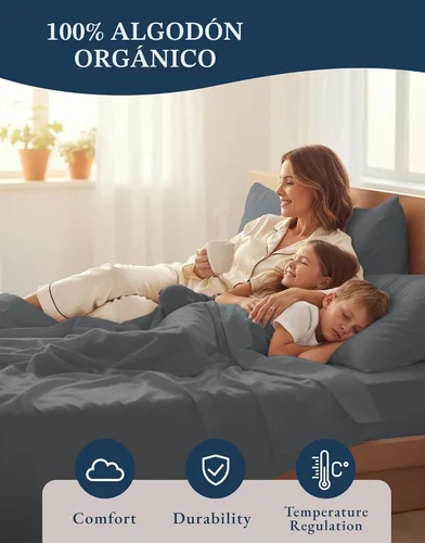 Miniatura 6 de LANE LINEN - Juego de sábanas tamaño King de 4 piezas 100 % algodón orgánico percal puro, ropa de cama suave transpirable para colchones de hasta 15