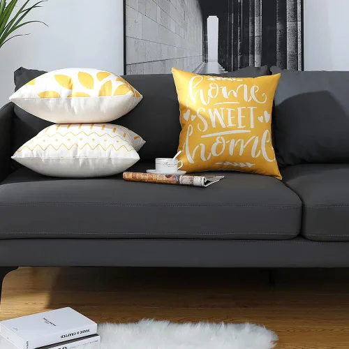 Miniatura 7 de Fundas de almohada de 18 x 18 pulgadas, fundas de almohada cuadradas de 18 x 18 pulgadas, juego de 4 fundas de almohada cuadradas bohemias y Amarillo