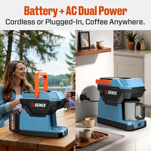 Miniatura 2 de SENIX Cafetera portátil con batería de 5000 mAh, cafetera eléctrica de doble CA/CC para automóvil/RV/camping, cafetera de viaje inalámbrica al aire