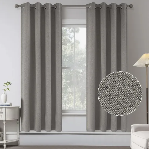 Miniatura 42 de KEQIAOSUOCAI Cortinas de lino 100% opacas de 100 pulgadas de largo, 2 paneles para dormitorio, estilo casa de campo moderna, completamente negro