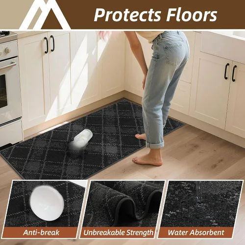 Miniatura 4 de COSY HOMEER Juego de alfombras y tapetes de cocina 2 piezas antideslizantes, suaves alfombras de cocina para piso absorbentes y resistentes a Gris