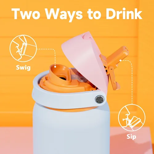 Miniatura 3 de Botella de agua aislada de 40 onzas con popote: Botella de agua de metal de acero inoxidable Meoky con tapa 2 en 1, a prueba de fugas, fría durante