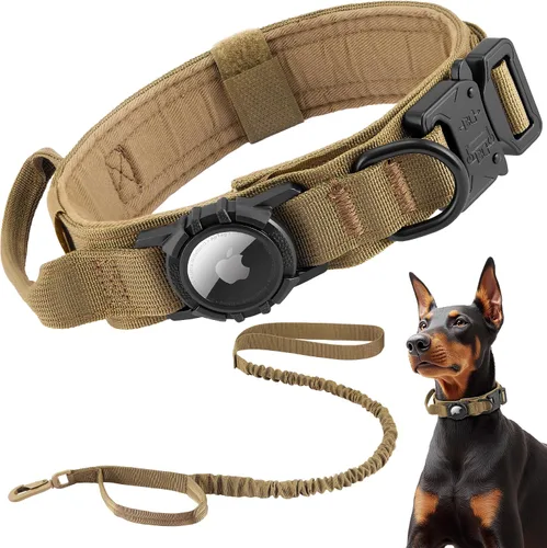 Miniatura 13 de Collar para perro Airtag mejorado, impermeable, ajustable, de nailon con soporte para AirTag, asa de control y hebilla de liberación rápida