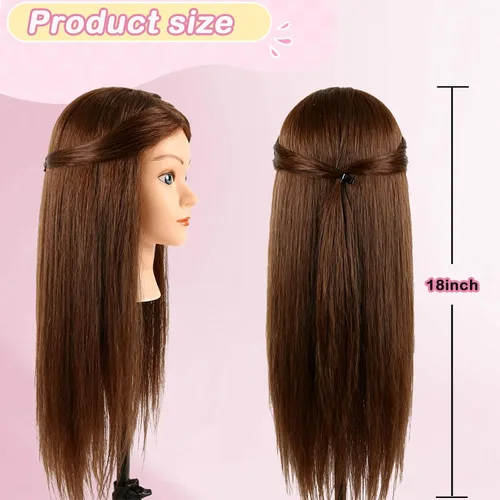 Miniatura 5 de Beauty Star Cabeza de maniquí con cabello humano 100% real, cabeza de peinado de muñeca de 18 pulgadas para práctica de trenzado y entrenamiento