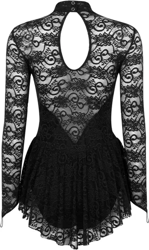 Miniatura 2 de JEATHA Leotardo de ballet de encaje floral para mujer, mangas para dedos, vestido de patinaje sobre hielo