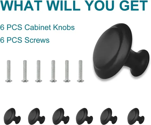 Miniatura 2 de 6 pomos negros para cajones de tocador, perilla moderna de 1.2 pulgadas para armarios y cajones