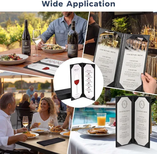 Miniatura 4 de WeChef Portamenús para Restaurante 4.25"x11" Doble Pliegue 2 Vistas Fundas de Menú de Restaurante de Cuero PU con Esquinas Anguladas para Lista