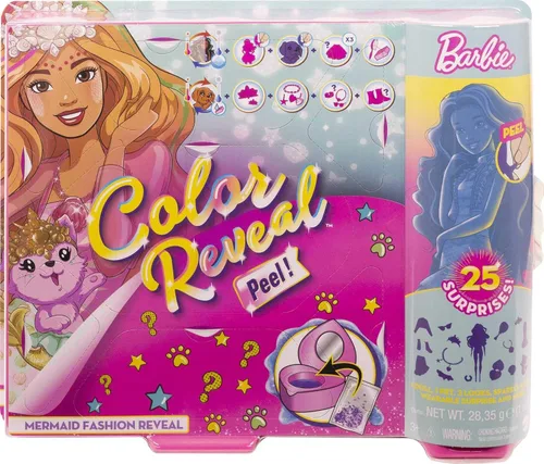 Miniatura 2 de Barbie Color Reveal - Juego de muñecas Peel con 25 sorpresas, incluyendo muñeca y mascota azules y 16 bolsas misteriosas con ropa y accesorios
