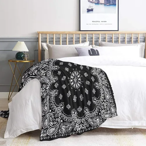 Miniatura 2 de Manta tipo bandana negra tamaño King, manta de forro polar para sofá, cama, sofá, mantas y mantas de cachemira, manta de franela de felpa súper