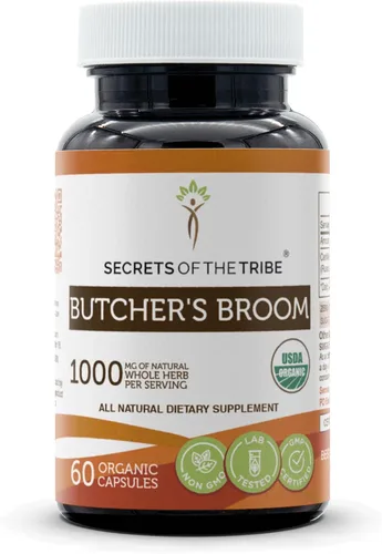Secrets of the Tribe Butcher's Broom USDA Organic 60 cápsulas | Fabricado con cápsulas vegetarianas orgánicas y escoba de carnicero orgánica (Ruscus