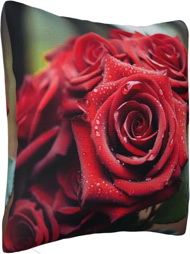Miniatura 7 de Fundas de almohada cuadradas decorativas para sofá, hermosas fundas de almohada con rosas rojas, funda de cojín de doble cara para sala de estar