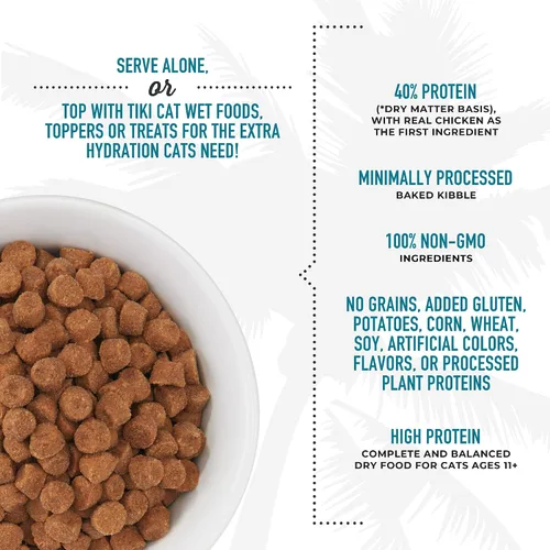 Miniatura 7 de Tiki Cat Born Carnivore Silver, Senior Health, Receta de comida de pollo y arenque, apoyo inmunológico con croquetas horneadas para maximizar