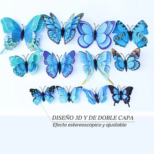 Miniatura 5 de OPSEAM Decoración de pared de mariposa, 24/48 unidades, calcomanías de mariposas 3D para decoración de fiestas con imanes (azul, 24)