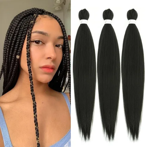 Miniatura 36 de Cabello trenzado marrón preestirado de 30 pulgadas, 3 paquetes de cabello trenzado preestirado de color 30 EZ, textura Yaki, extensiones de cabello