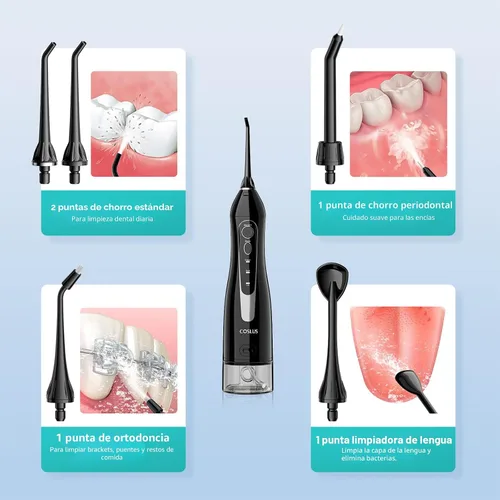 Miniatura 10 de COSLUS Hilo Dental de Agua: Irrigador Oral Portátil Inalámbrico 300ML Recargable Limpiador de Viaje IPX7 Impermeable Máquina de Hilo Dental