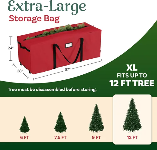 Miniatura 3 de Bolsa de almacenamiento prémium Elf Stor para árbol de Navidad, bolsa con ruedas, Tela, Rojo, Extra grande
