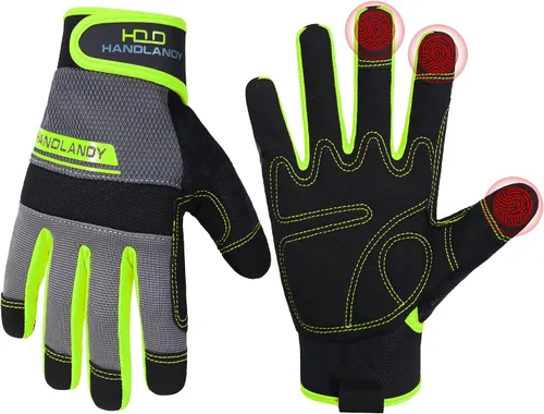 Miniatura 15 de HANDLANDY Guantes de trabajo para hombre y mujer, guantes de trabajo de mecánicos de uso general con pantalla táctil, guantes de trabajo flexibles