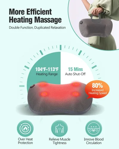 Miniatura 4 de Almohada masajeadora de espalda para aliviar el dolor de tejido profundo, masajeador Shiatsu de cuello y hombros con calor, almohada de masaje
