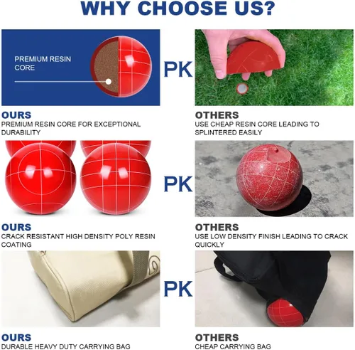 Miniatura 2 de Juego de pelotas de bocce de 100mm (3.94 pulgadas) de tamaño y peso reglamentarios con 8 pelotas de resina bocce, pallino, bolsa de transporte