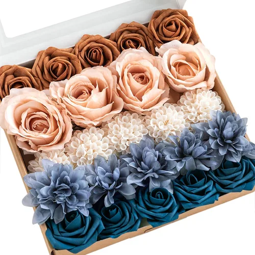 Miniatura 17 de Ling's moment Flores Artificiales de Seda Falsa Hortensias Rosas de Espuma Gardenias Falsas Combo para Bricolaje Ramos de Boda Centros de Mesa