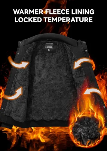 Miniatura 2 de EKLENTSON Chaqueta térmica gruesa de invierno para hombre con múltiples bolsillos con cremallera frontal forro polar chaqueta militar para hombre