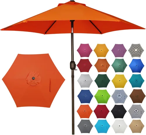 Blissun - Sombrilla de patio de 7.5 pies, sombrilla de jardín, sombrilla de mercado al aire libre con botón de inclinación y manivela, color naranja