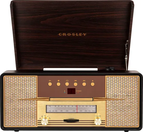 Miniatura 15 de Crosley CR7016A-BK Rhapsody - Tocadiscos de vinilo 7 en 1 con Bluetooth, 3 velocidades, reproductor de CD, radio AM/FM, color negro