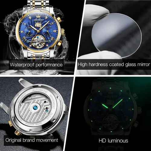 Miniatura 10 de OLEVS Relojes de esqueleto para hombre, reloj de pulsera de diamantes de lujo, automático, mecánico, automático, luminoso, impermeable