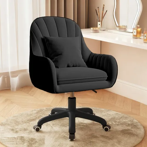 JPBSTO Linda silla de oficina en casa, sillas de escritorio tapizadas de terciopelo con respaldo medio giratorio ajustable para maquillaje, silla de