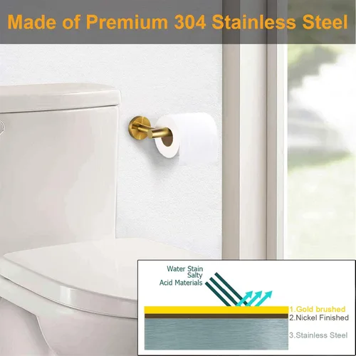 Miniatura 3 de Nolimas Soporte de papel higiénico dorado SUS304 Acero inoxidable medio abierto redondo montado en la pared antioxidante baño hotel 5 pulgadas TP