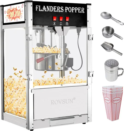 ROVSUN Máquina de palomitas de maíz con hervidor de 12 onzas que hace hasta 80 tazas con certificado ETL, máquina comercial de palomitas de maíz