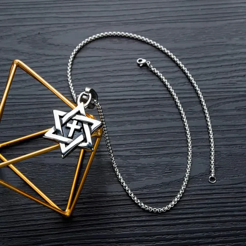 Miniatura 3 de Rehoboth Star of David - Collar con colgante de cruz Megan de seis puntas para niños hombres o mujeres cadena de acero inoxidable de 240in