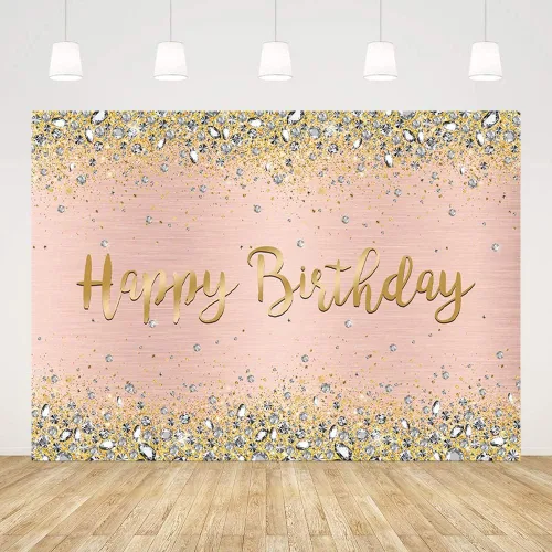 Miniatura 2 de MEHOFOND Fondo de decoración de fiesta de cumpleaños de oro rosa para mujeres y niñas, con purpurina dorada rosa, suministros de feliz cumpleaños