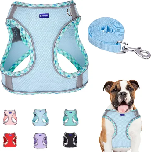 Juego de arnés y correa para perro de malla transpirable, chaleco reflectante de malla de aire transpirable a prueba de escape, sin Azul