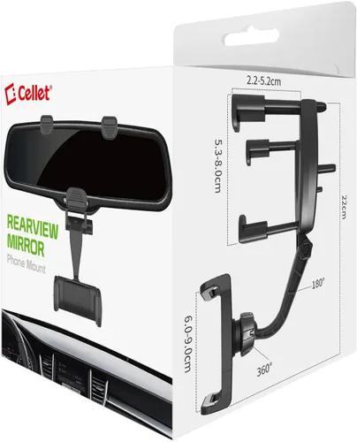 Miniatura 8 de Cellet Soporte universal para teléfono con espejo retrovisor para vehículo, compatible con iPhone 14 Pro Max Mini SE 13 12 11 XR XS Galaxy Z Flip Z