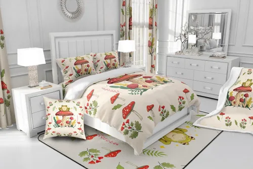 Miniatura 5 de Juego de funda de edredón con estampado de rana para niños, juego de ropa de cama Kawaii para decoración de habitación, diseño de hongos y rana