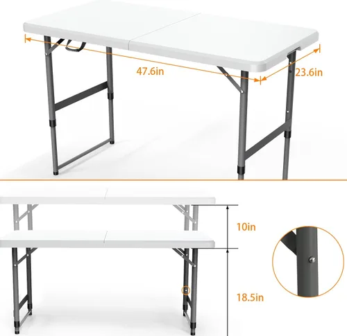 Miniatura 3 de VTOY Mesa plegable de 4 pies (24 x 48 pulgadas), mesa resistente para interiores y exteriores con asa de transporte, mesa plegable para picnic