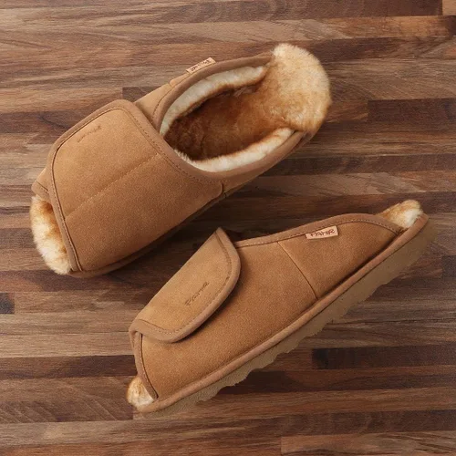 Miniatura 6 de PAMIR Pantuflas de casa de oveja ajustables para hombre con espuma viscoelástica para interiores y exteriores con puntera abierta
