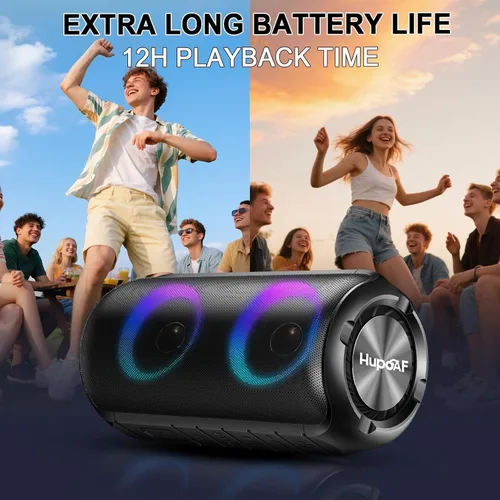 Miniatura 4 de Hupoaf Altavoz Bluetooth, altavoz inalámbrico portátil 2026 con sonido fuerte 6D, IPX7 impermeable, llamada HD, luces RGB, tiempo de reproducción