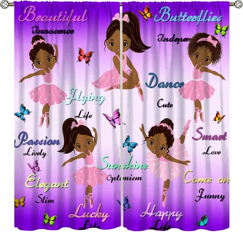 Miniatura 10 de YCness Cortinas afroamericanas para niños, tratamientos de ventana de niña negra afro para dormitorio, lindas cortinas de bailarina bailarina rosa