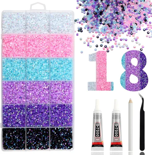 Miniatura 25 de 15000 diamantes de imitación con parte trasera plana para manualidades, cristales de colores mixtos de 0.118 pulgadas, gemas de resina con purpurina