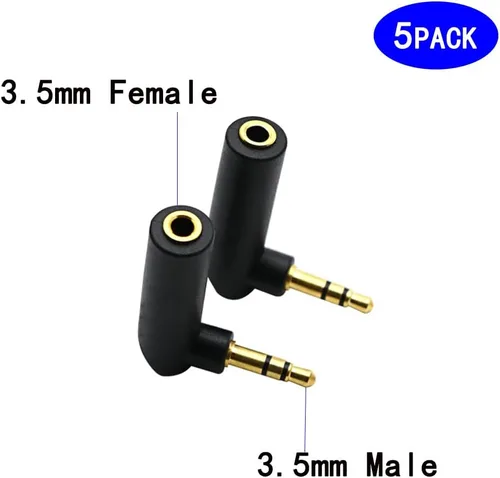 Miniatura 2 de Adaptador de audio macho a hembra de ángulo de 0.138 in, conector estéreo TRS de ángulo recto de 90 grados, conector AUX compatible con auriculares