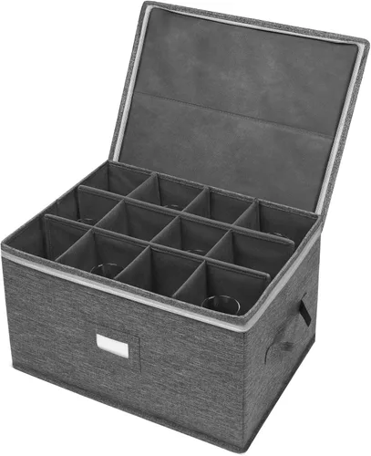 Miniatura 8 de Estuches de almacenamiento para copas, caja contenedora de almacenamiento de copas de vino de carcasa rígida con divisores para 12 copas de vino
