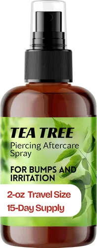 Wacan Spray de piercing de árbol de té para golpes e irritación, limpiador equilibrado de pH sin alcohol para piercings de oído, nariz, cartílago y