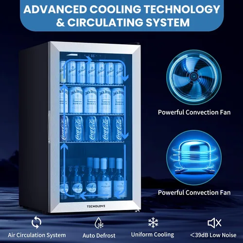 Miniatura 7 de Refrigerador de bebidas con enfriador, mini refrigerador, independiente, capacidad para 123 latas/3 pies cúbicos, enfría hasta 37 ℉, pantalla táctil
