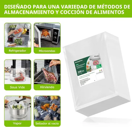 Miniatura 3 de Bonsenkitchen Bolsas selladoras al vacío precortadas, 200 unidades tamaño cuarto de galón de 8 x 12 pulgadas, sin BPA, bolsa selladora al vacío
