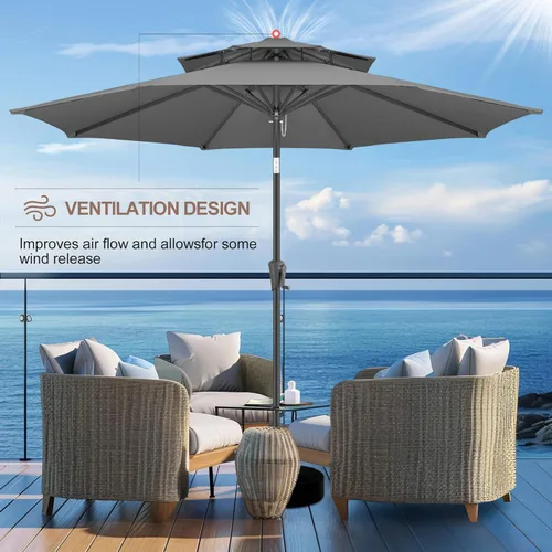 Miniatura 6 de FLAME&SHADE - Paraguas de 9 pies para patio - Paraguas de exterior de 2 niveles con botón de inclinación y manivela para protección UV, paraguas