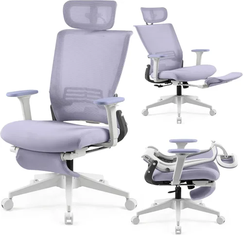 Silla de oficina plegable con reposapiés, silla de oficina ergonómica con soporte lumbar ajustable, reposacabezas, reposabrazos, silla de escritorio